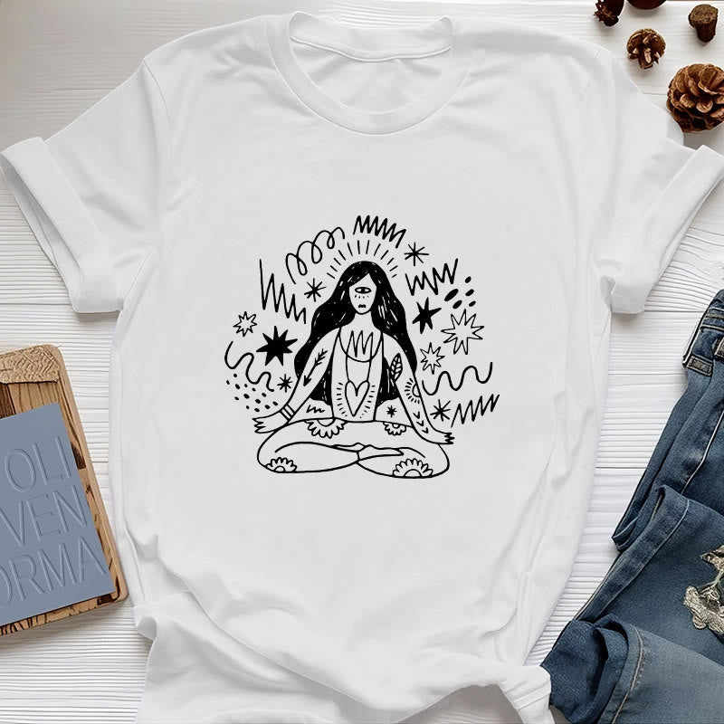 Olivenorma Graffiti Strichzeichnung Yoga Mädchen T-Shirt
