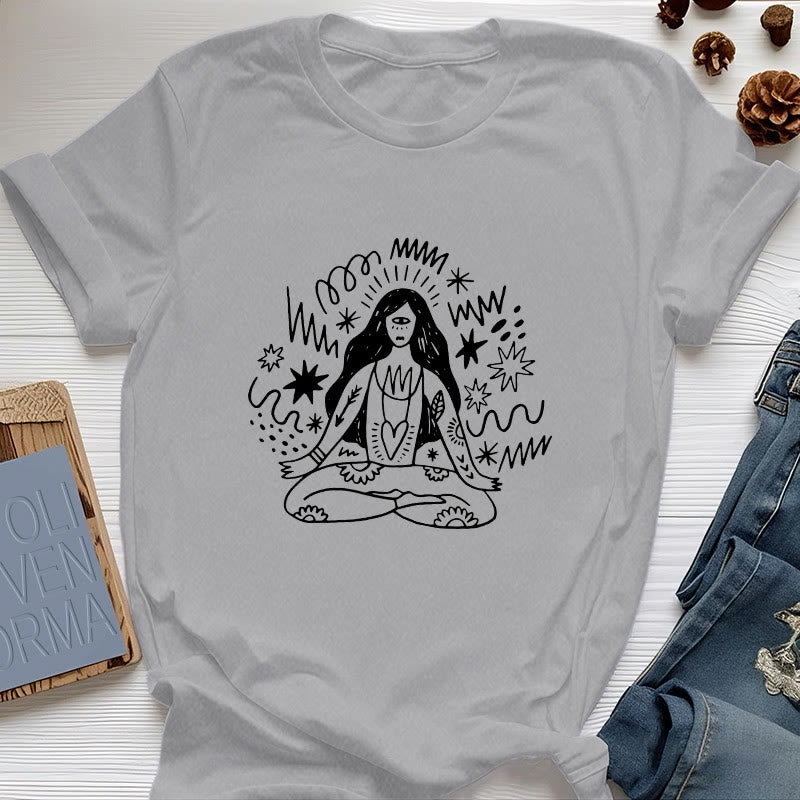 Olivenorma Graffiti Strichzeichnung Yoga Mädchen T-Shirt