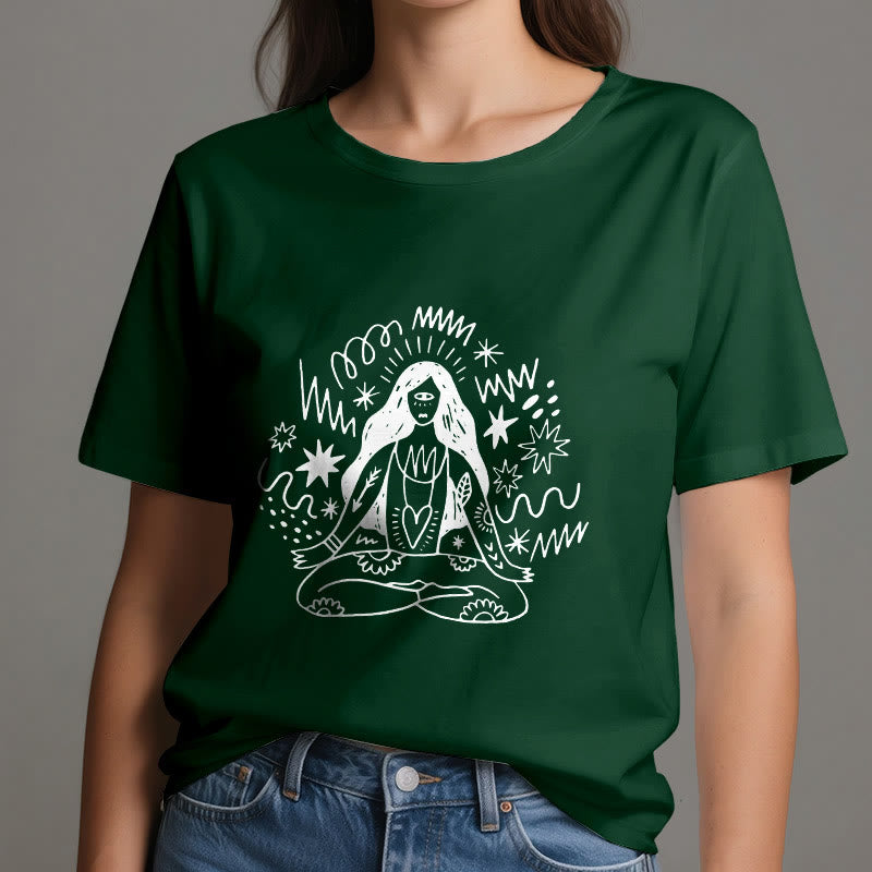 Olivenorma Graffiti Strichzeichnung Yoga Mädchen T-Shirt