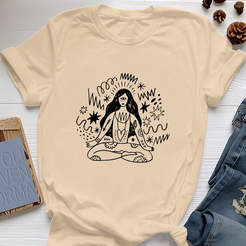 Olivenorma Graffiti Strichzeichnung Yoga Mädchen T-Shirt