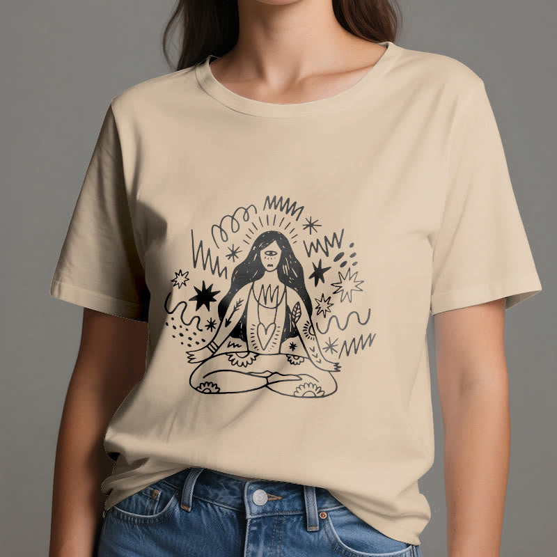 Olivenorma Graffiti Strichzeichnung Yoga Mädchen T-Shirt