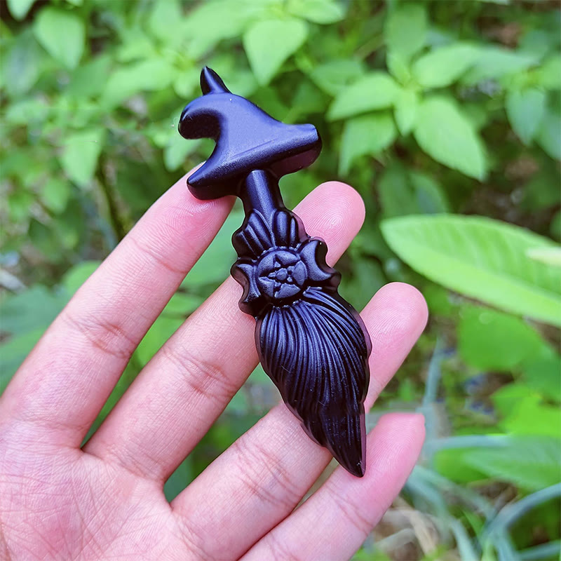 Olivenorma Obsidian Dreifachgöttin Hexenbesen Edelstein Dekoration - Obsidian - image 1