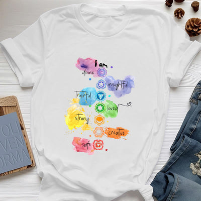 Olivenorma "ICH BIN" 7 Chakra Energie Yoga T-Shirt - Weiß - 2XL - image 1