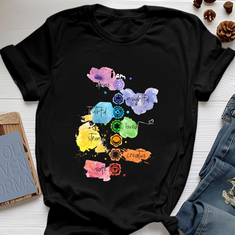 Olivenorma "ICH BIN" 7 Chakra Energie Yoga T-Shirt - Schwarz - 2XL - image 6