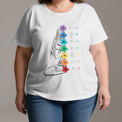 Olivenorma Meditationsmädchen 7 Chakra-Blumen T-Shirt - image 3
