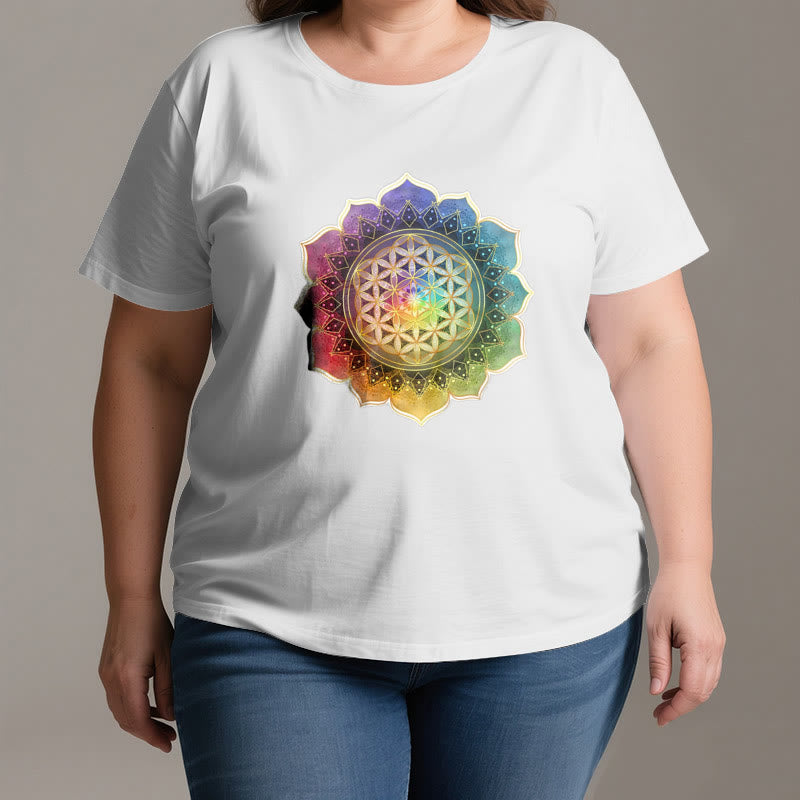 Olivenorma 7 Chakra Medala Blume des Lebens Baumwoll-T-Shirt - image 3