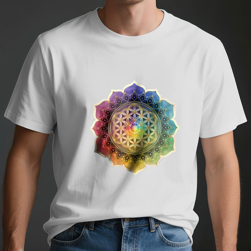 Olivenorma 7 Chakra Medala Blume des Lebens Baumwoll-T-Shirt - image 4