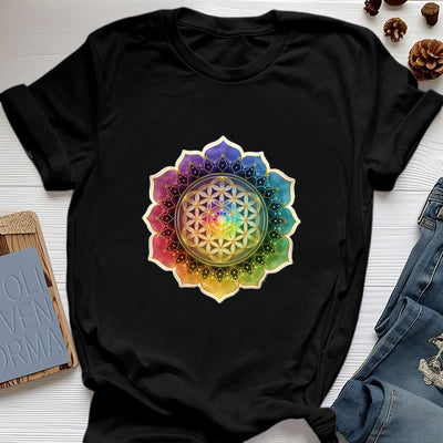 Olivenorma 7 Chakra Medala Blume des Lebens Baumwoll-T-Shirt - Schwarz - 2XL - image 6