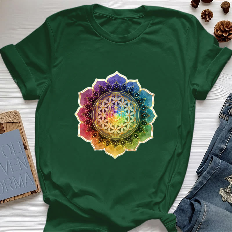 Olivenorma 7 Chakra Medala Blume des Lebens Baumwoll-T-Shirt - Dunkelgrün - 2XL - image 20