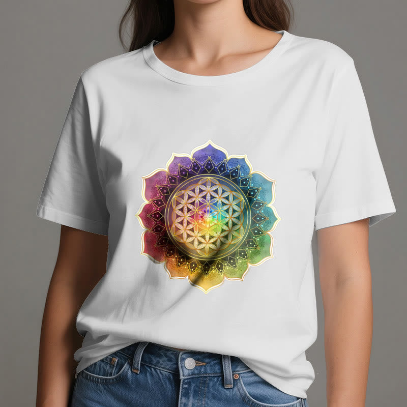 Olivenorma 7 Chakra Medala Blume des Lebens Baumwoll-T-Shirt - image 2