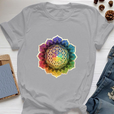 Olivenorma 7 Chakra Medala Blume des Lebens Baumwoll-T-Shirt - Grau - 2XL - image 8
