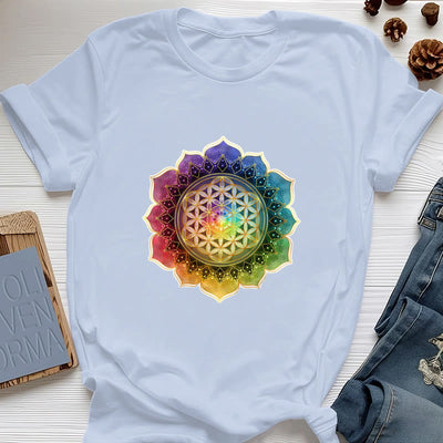 Olivenorma 7 Chakra Medala Blume des Lebens Baumwoll-T-Shirt - Blau - 2XL - image 12