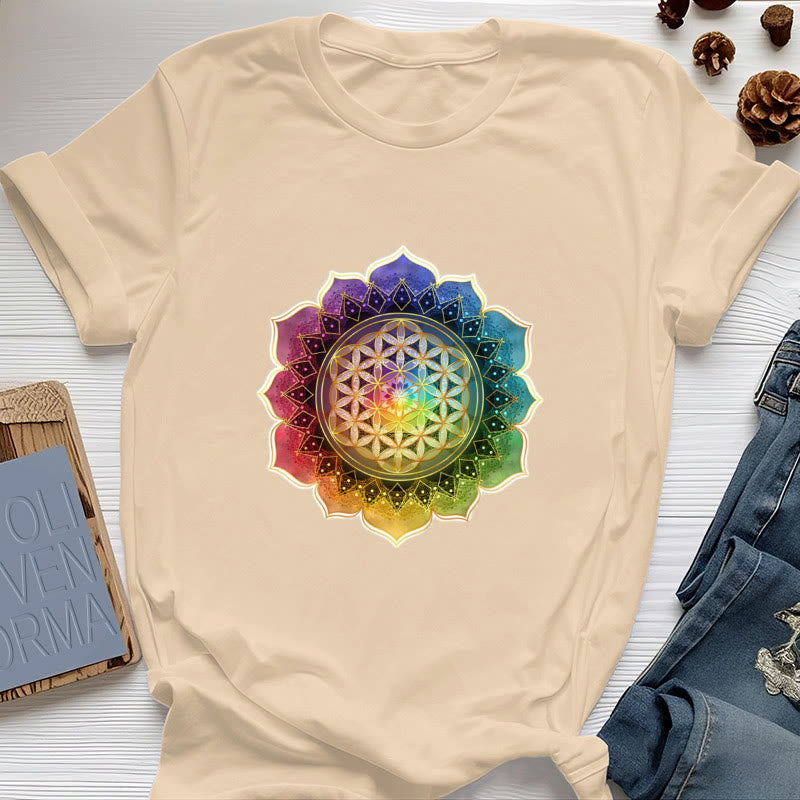 Olivenorma 7 Chakra Medala Blume des Lebens Baumwoll-T-Shirt - Gelb - 2XL - image 10