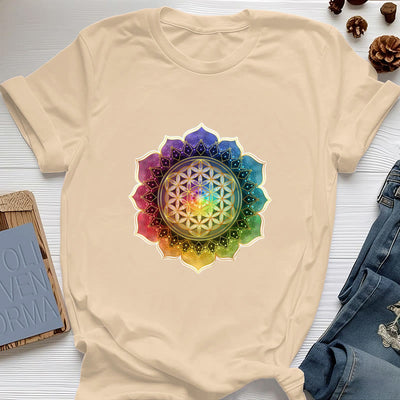 Olivenorma 7 Chakra Medala Blume des Lebens Baumwoll-T-Shirt - Gelb - 2XL - image 10