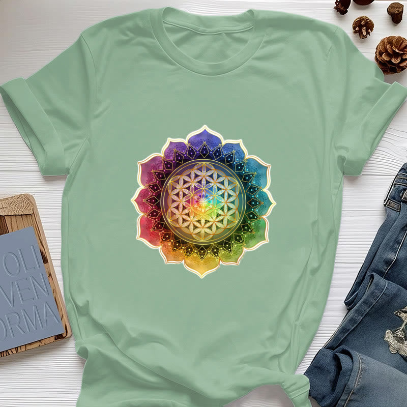 Olivenorma 7 Chakra Medala Blume des Lebens Baumwoll-T-Shirt - Hellgrün - 2XL - image 18
