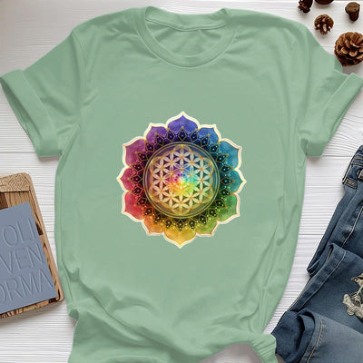 Olivenorma 7 Chakra Medala Blume des Lebens Baumwoll-T-Shirt - Hellgrün - 2XL - image 18