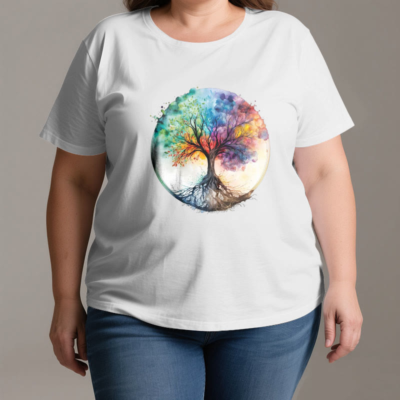 Olivenorma Regenbogen Baum des Lebens Spirituelles Baumwoll-T-Shirt - image 3