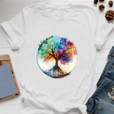 Olivenorma Regenbogen Baum des Lebens Spirituelles Baumwoll-T-Shirt - Weiß - 2XL - image 1