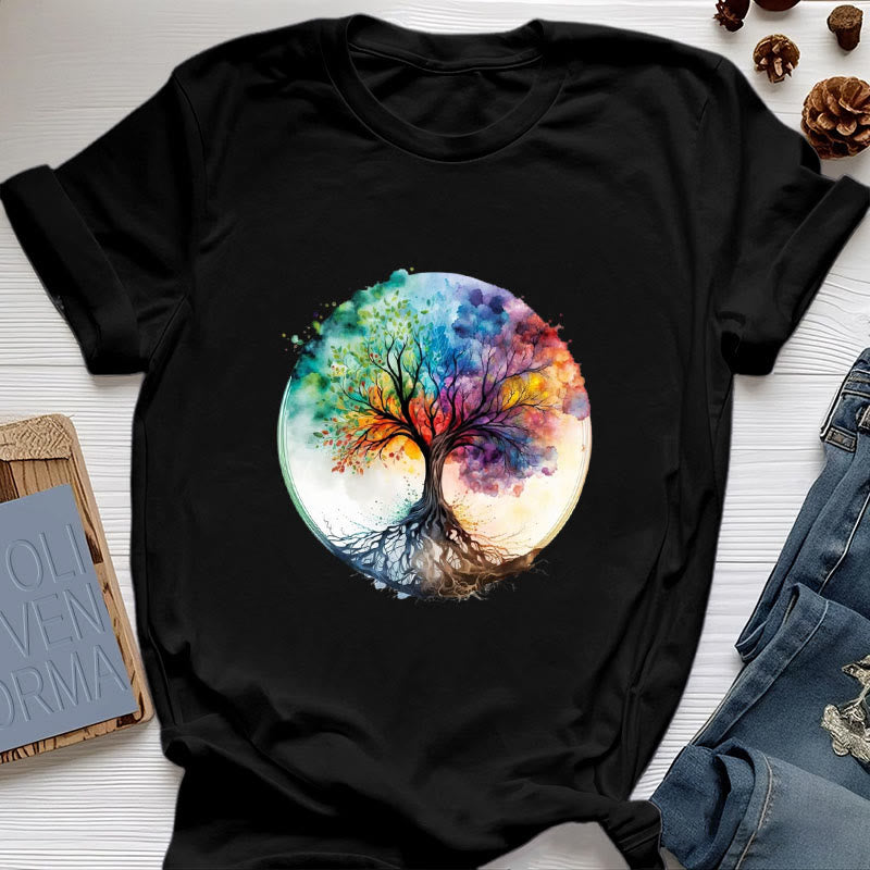 Olivenorma Regenbogen Baum des Lebens Spirituelles Baumwoll-T-Shirt - Schwarz - 2XL - image 6