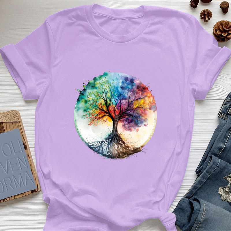 Olivenorma Regenbogen Baum des Lebens Spirituelles Baumwoll-T-Shirt - Lila - 2XL - image 16