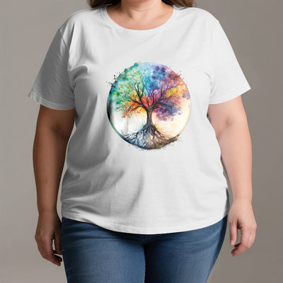 Olivenorma Regenbogen Baum des Lebens Spirituelles Baumwoll-T-Shirt - image 3