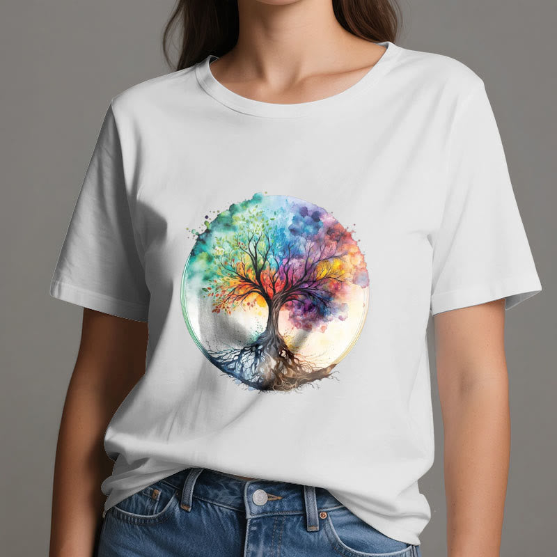 Olivenorma Regenbogen Baum des Lebens Spirituelles Baumwoll-T-Shirt - image 2