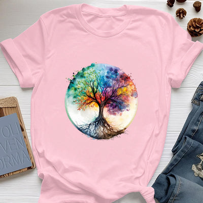 Olivenorma Regenbogen Baum des Lebens Spirituelles Baumwoll-T-Shirt - Rosa - 2XL - image 14