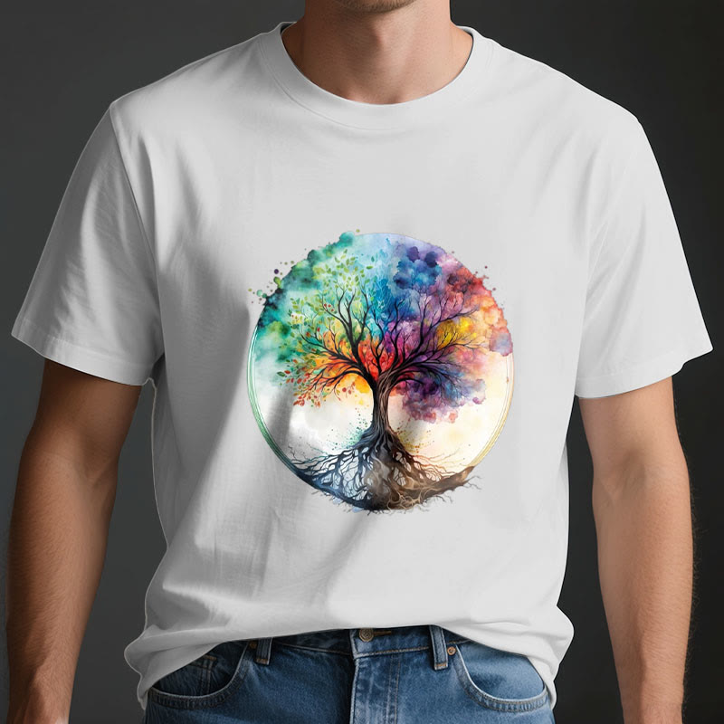 Olivenorma Regenbogen Baum des Lebens Spirituelles Baumwoll-T-Shirt - image 4