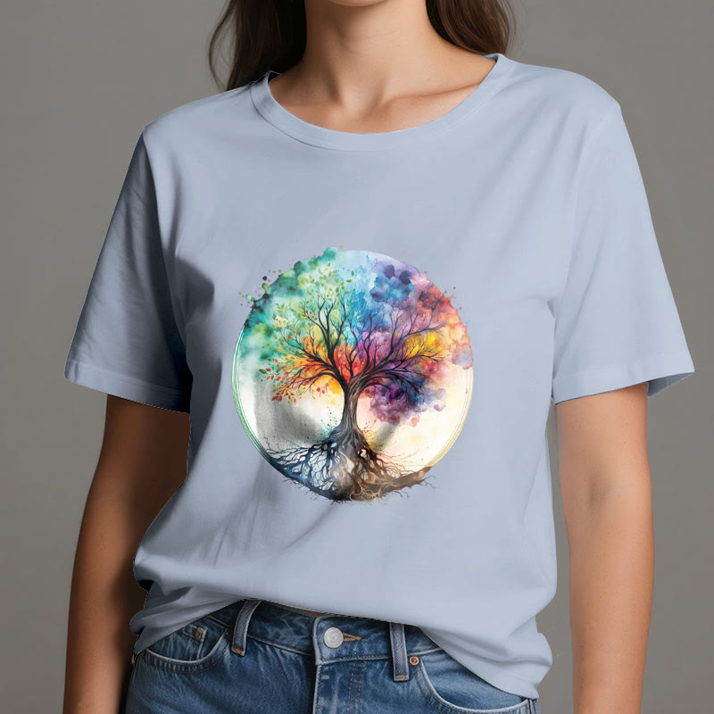 Olivenorma Regenbogen Baum des Lebens Spirituelles Baumwoll-T-Shirt - image 13
