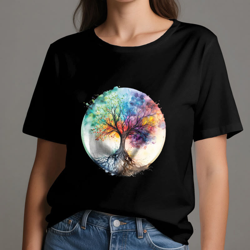 Olivenorma Regenbogen Baum des Lebens Spirituelles Baumwoll-T-Shirt - image 7