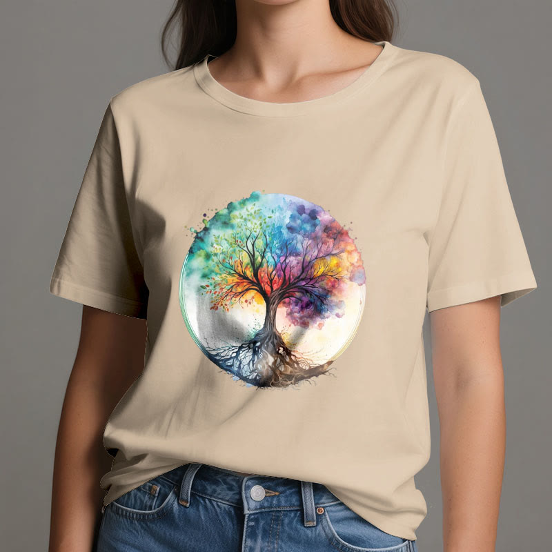 Olivenorma Regenbogen Baum des Lebens Spirituelles Baumwoll-T-Shirt - image 11