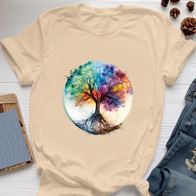 Olivenorma Regenbogen Baum des Lebens Spirituelles Baumwoll-T-Shirt - Gelb - 2XL - image 10