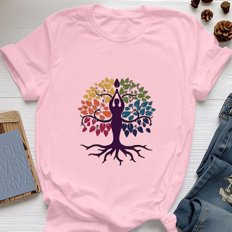 Olivenorma Yoga Baum Spirituelles Baumwoll-T-Shirt - Rosa - 2XL - image 14