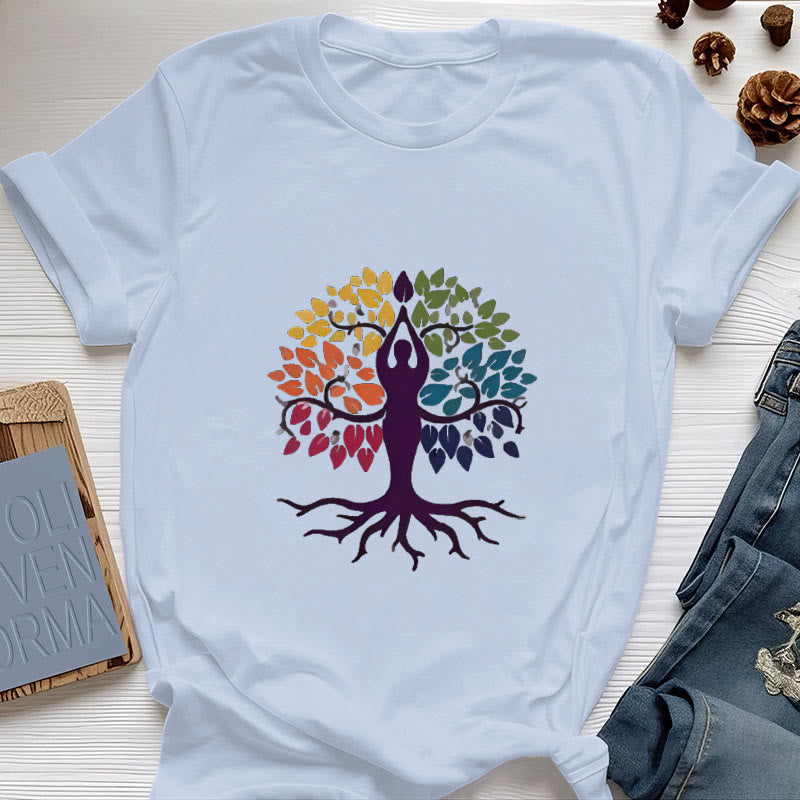 Olivenorma Yoga Baum Spirituelles Baumwoll-T-Shirt - Blau - 2XL - image 12