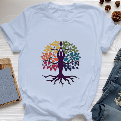 Olivenorma Yoga Baum Spirituelles Baumwoll-T-Shirt - Blau - 2XL - image 12