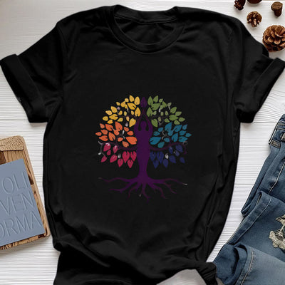 Olivenorma Yoga Baum Spirituelles Baumwoll-T-Shirt - Schwarz - 2XL - image 6