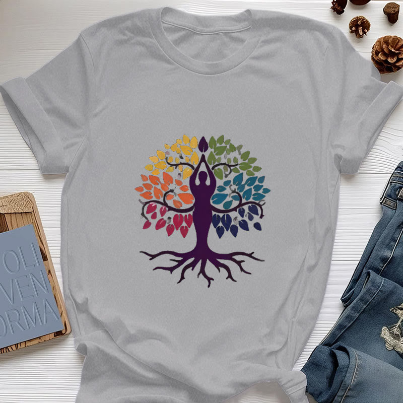 Olivenorma Yoga Baum Spirituelles Baumwoll-T-Shirt - Grau - 2XL - image 8