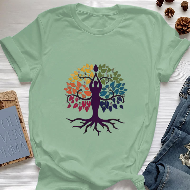 Olivenorma Yoga Baum Spirituelles Baumwoll-T-Shirt - Hellgrün - 2XL - image 18