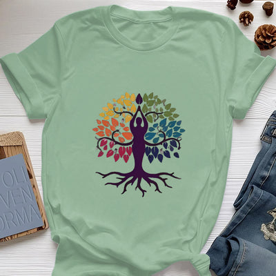 Olivenorma Yoga Baum Spirituelles Baumwoll-T-Shirt - Hellgrün - 2XL - image 18