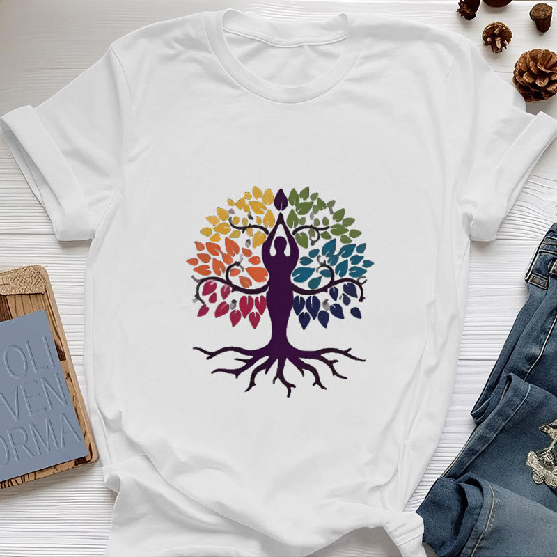Olivenorma Yoga Baum Spirituelles Baumwoll-T-Shirt - Weiß - 2XL - image 1