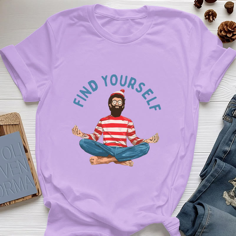 Olivenorma "FIND YOURSELF" Meditation Spirituelles Baumwoll-T-Shirt - Lila - 2XL - image 18