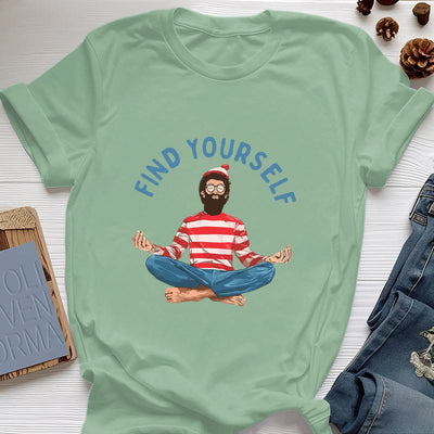 Olivenorma "FIND YOURSELF" Meditation Spirituelles Baumwoll-T-Shirt - Hellgrün - 2XL - image 1