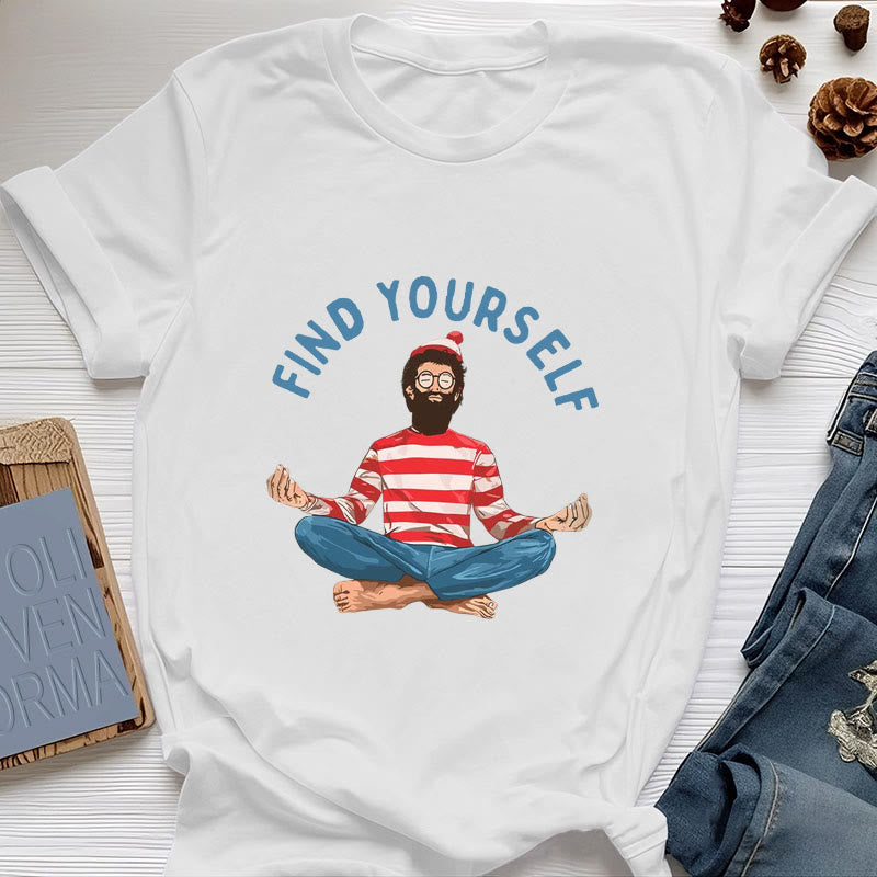 Olivenorma "FIND YOURSELF" Meditation Spirituelles Baumwoll-T-Shirt - Weiß - 2XL - image 6
