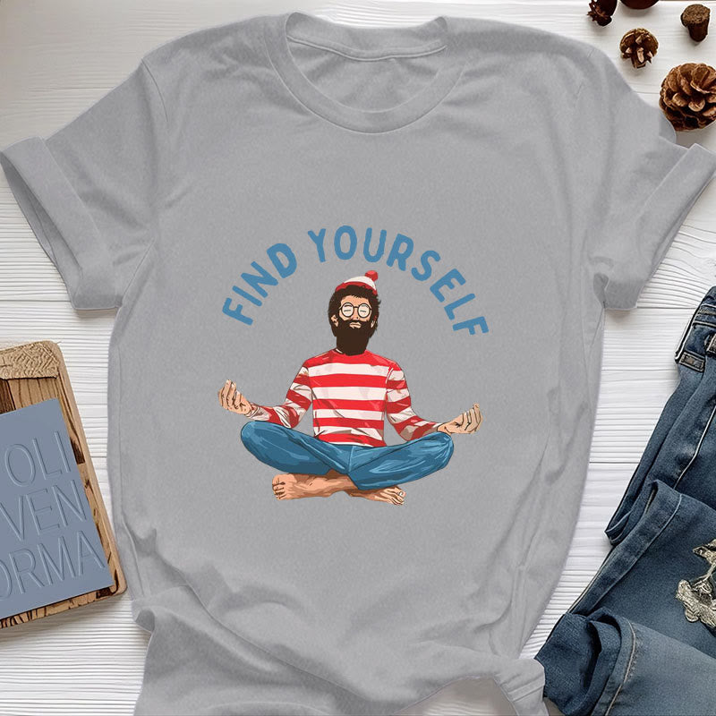 Olivenorma "FIND YOURSELF" Meditation Spirituelles Baumwoll-T-Shirt - Grau - 2XL - image 10