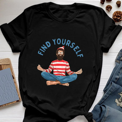 Olivenorma "FIND YOURSELF" Meditation Spirituelles Baumwoll-T-Shirt - Schwarz - 2XL - image 8