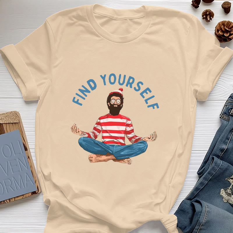 Olivenorma "FIND YOURSELF" Meditation Spirituelles Baumwoll-T-Shirt - Gelb - 2XL - image 12