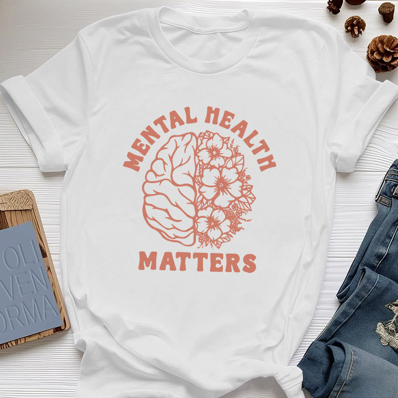 Olivenorma „MENTAL HEALTH MATTERS“ Inspirierendes Baumwoll-T-Shirt - Weiß - 2XL - image 6