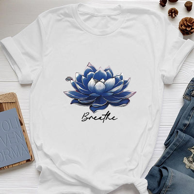 Olivenorma "BREATHE" Lotus Yoga Bekleidung Spirituelles T-Shirt - Weiß - 2XL - image 6