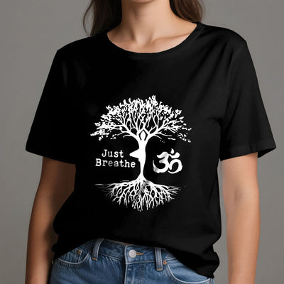 Olivenorma "JUST BREATHE" Yoga Baum OM Symbol Spirituelles T-Shirt - image 9
