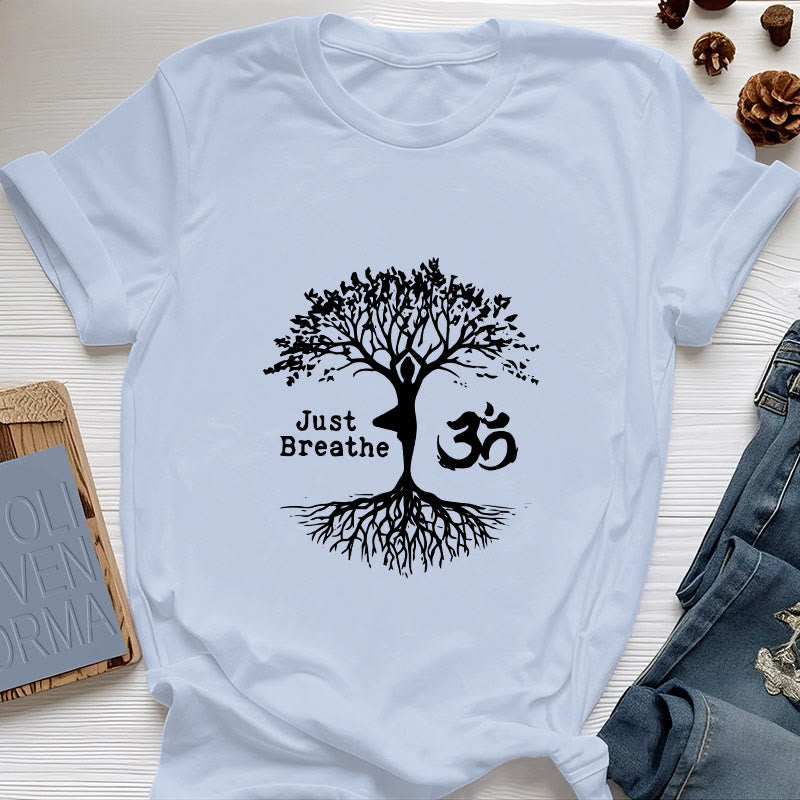 Olivenorma "JUST BREATHE" Yoga Baum OM Symbol Spirituelles T-Shirt - Blau - 2XL - image 14